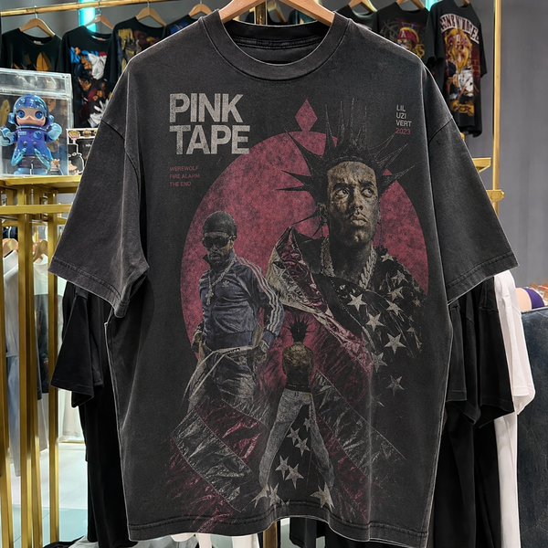 Lil Uzi Vert 'Pink Tape' Washed Black T-Shirt